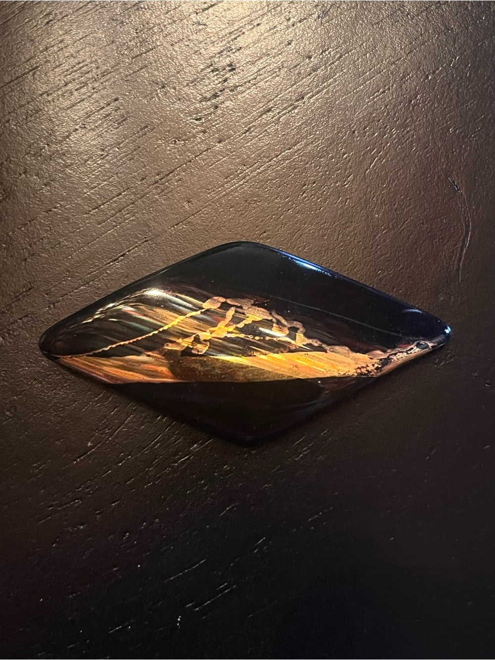 Ceramic Black Brooch with Gold Abstract Accent